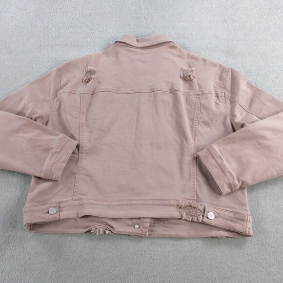 Risen Jacket Womens Large Mauve Pink Deconstructed Distressed Denim Trucker NWT - Picture 3 of 11